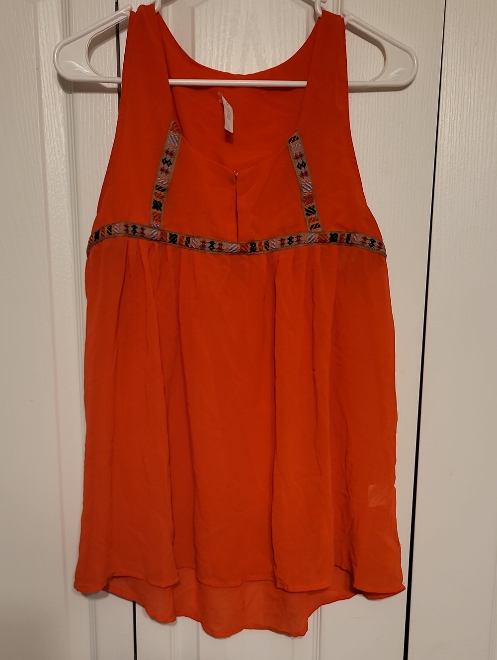 Bright Orange Embroidered-Trim Women's Tank Top